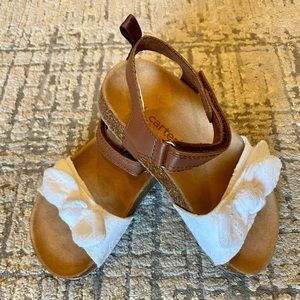 Girl’s White Eyelet Cork Sole Sandals - Size 10